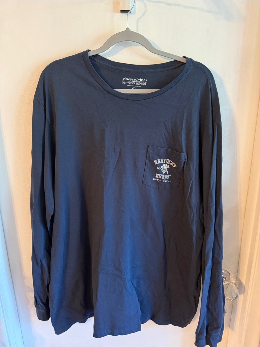 Vineyard Vines Kentucky Derby Navy Long-Sleeve Pocket Tee 2xl